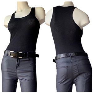 Vince long black skinny cutaway racerback ribbed tank top